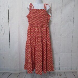 April Cornell Dress XL Red Floral Gwennie Smocked Sundress Prairie Cottagecore